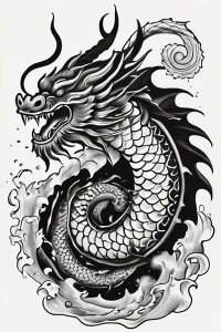 龍 海 波 鱗 渦 タペストリー 和柄 和風 大きい 男気 日本画風 入れ墨風 アウトロー 縦型 縦配信 大自然 インテリア 撮影背景 壁掛け 大判 長方形 壁布 黒 白 グレー