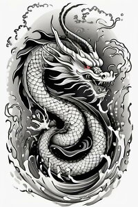 龍 水 波 鱗 伝説 タペストリー 和柄 和風 大きい 男気 日本画風 入れ墨風 アウトロー 縦型 縦配信 大自然 インテリア 撮影背景 壁掛け 大判 長方形 壁布 白 黒 グレー