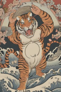 虎 波 桜 祭り 勇気 タペストリー 和柄 和風 大きい 男気 日本画風 入れ墨風 アウトロー 縦型 縦配信 大自然 インテリア 撮影背景 壁掛け 大判 長方形 壁布 オレンジ 白 ベージュ