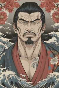 侍 武士道 桜 波 刺青 タペストリー 和柄 和風 大きい 男気 日本画風 入れ墨風 アウトロー 縦型 縦配信 大自然 インテリア 撮影背景 壁掛け 大判 長方形 壁布 黒 赤 ベージュ