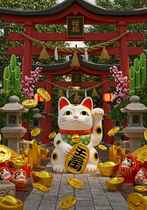 招き猫 鳥居 小判 だるま 灯篭 タペストリー 商売繁盛 和柄 和風 幸運 運気上昇 大きい 男気 アウトロー 縦型 縦配信 撮影背景 壁掛け 大判 長方形 壁布 赤 白 黄色