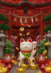 招き猫 鳥居 だるま 小判 灯篭 タペストリー 商売繁盛 和柄 和風 幸運 運気上昇 大きい 男気 アウトロー 縦型 縦配信 撮影背景 壁掛け 大判 長方形 壁布 赤 白 黄色