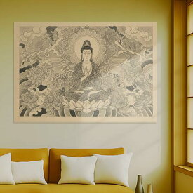 仏 蓮 雲 光背 悟り タペストリー 和モダン 和柄 浮世絵風 刺青風 昭和レトロ 壁掛け 大判 長方形 タトゥー ジャパニーズ 男気 アウトロー 壁布 ベージュ グレー 白