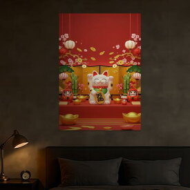 招き猫 達磨 小判 竹 提灯 タペストリー 商売繁盛 和柄 和風 幸運 運気上昇 大きい 男気 アウトロー 縦型 縦配信 撮影背景 壁掛け 大判 長方形 壁布 赤 白 黄色