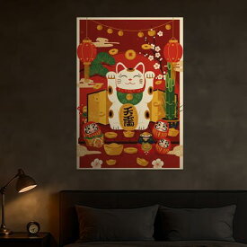 招き猫 達磨 小判 竹 ランタン タペストリー 商売繁盛 和柄 和風 幸運 運気上昇 大きい 男気 アウトロー 縦型 縦配信 撮影背景 壁掛け 大判 長方形 壁布 赤 白 黄色