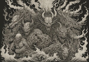 鬼 妖怪 龍 モンスター 墨絵 タペストリー 和風 和柄 入れ墨風 浮世絵風 ハロウィン インテリア 大きい 撮影背景 壁掛け 大判 長方形 壁布 黒 白 グレー