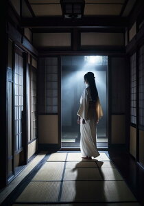 着物 女性 和室 障子 畳 防犯 タペストリー ホラー ハロウィン インテリア 大きい 撮影背景 壁掛け 大判 長方形 壁布 白 ベージュ 黒