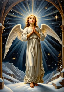 天使 祈り 光 雪 冬 タペストリー クリスマス 神秘的 インテリア 大きい 撮影背景 壁掛け 大判 長方形 壁布 白 ベージュ 青