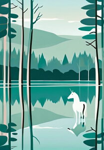 ユニコーン 湖 森 木 風景 タペストリー 北欧風 おうちスタジオ 幻想的 雑貨 グッズ インテリア 大きい 撮影背景 壁掛け 大判 長方形 壁布 青 白 緑