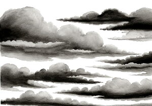 雲 空 水彩 風景 天候 タペストリー 和柄 和風 和モダン 水墨画風 大判 布製 壁飾り 巨大 壁掛け インテリア 大きい 撮影背景 長方形 白 グレー 黒