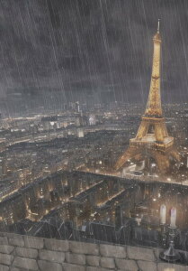 エッフェル塔 パリ 雨 夜景 都市景観 タペストリー 風景 リラックス 名画風 遠景 瞑想 大判 布製 壁飾り 巨大 壁掛け インテリア 大きい 撮影背景 長方形 黄色 グレー 黒