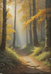 森林 秋 木 道 風景 タペストリー リラックス 名画風 遠景 瞑想 大判 布製 壁飾り 巨大 壁掛け インテリア 大きい 撮影背景 長方形 黄色 ベージュ