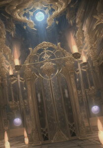 シャンデリア 燭台 ドア 天井 月 タペストリー 風景 リラックス 名画風 遠景 瞑想 大判 布製 壁飾り 巨大 壁掛け インテリア 大きい 撮影背景 長方形 ベージュ グレー 青