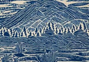 山 木 風景 自然 版画 タペストリー 版画風 名画風 大判 布製 壁飾り 巨大 壁掛け インテリア 大きい 撮影背景 長方形 青 白