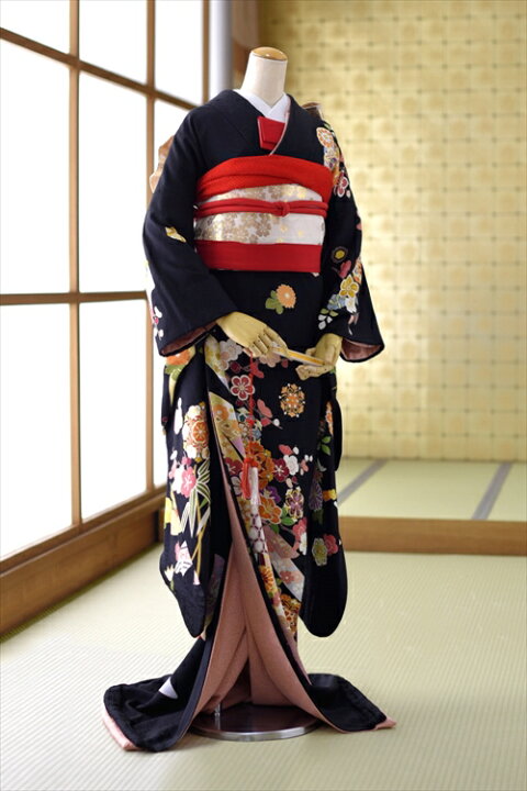 楽天市場 花嫁衣裳 レンタル 引き振袖 引き振袖 古典 レトロ 花嫁振袖レンタル 着物レンタル 着物 結婚式 花嫁和装 二次会 お引き 黒引き振袖 レンタル 黒 貸衣装フルフル Froufrou
