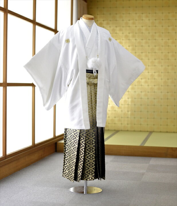 楽天市場】紋付羽織袴 紋付き袴 袴 レンタル 男 ホワイト 黄金色 新郎 