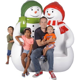 FRPオブジェ　雪だるまのベンチ（グリーンとレッド）　置物 スノーマン 椅子 いす イス ベンチ 店舗 カフェ 喫茶店 レストラン 飲食店 インテリア イベント ディスプレイ 実物大 等身大 リアル 【whlny】