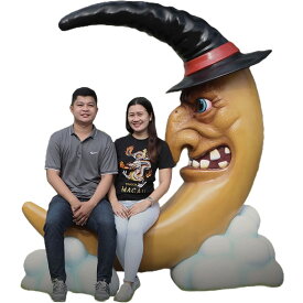 FRPオブジェ こわい月の魔女のベンチ置物 食べ物 カボチャ 南瓜 フォトスポット フォトスタジオ 植物園 店舗 カフェ 喫茶店 レストラン 飲食店 インテリア イベント ディスプレイ 実物大 等身大 リアル 等身大フィギュア 【whlny】