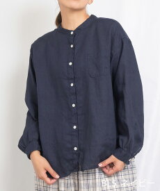 [公式ストア] SUN VALLEY サンバレー / 製品染め リネン スタンドカラーシャツ