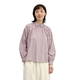 【SALE50%off】綿麻 平織 起毛 ストライプ ギャザー シャツ 【SK6005230】【SUNVALLEY サンバレー】