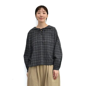 【SALE50%off】綿麻 平織 起毛 千鳥・グレンチェック セーラー ブラウス 【SK8046231】【SUNVALLEY サンバレー】