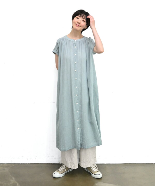 楽天市場】【SALE40%off】綿麻 ガーゼ ギャザー ワンピース 