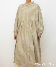 【SALE50%off】[公式ストア] SUN VALLEY サンバレー / コットン シャンブレー ストライプ ウエスト切替 シャツワンピース