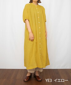 【SALE40%off】[公式ストア] SUN VALLEY サンバレー / 綿麻 ガーゼ 袖ギャザー スタンドカラー シャツワンピース