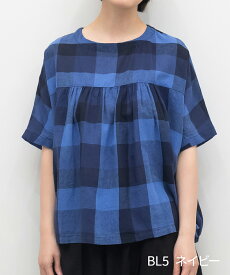 【SALE20%off】[公式ストア] SUN VALLEY サンバレー / 綿麻 ガーゼ ブロックチェック ワイド ブラウス