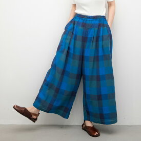 【SALE20%off】[公式ストア] SUN VALLEY サンバレー / 綿麻 ガーゼ ブロックチェック 切替 タックパンツ