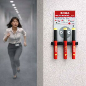 FIRE SHOKA STICK(ファイヤーショーカスティック)ホテル・中規模オフィス向けパッケージ【FSS100 3本+表示プレート〈 S1M〉+3連ホルダーセット】次世代の消火器 具 長さ330ミリ×直径40ミリ 365g 家庭用 小型 軽量 コンパクト 防災 火消 防災用品 エアゾール 車載 新築祝い