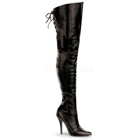 PLEASER【取り寄せ】プリーザー・レジェンドサイハイブーツ/品番：LEGEND-8899/LEG8899/12cmヒール/ロングブーツ/ニーハイブーツ/衣装/シングルソール/ピンヒール/サイズ展開豊富/レディース/レザーブーツ/本革ブーツ/後ろ編み上げブーツ/クラシカル/本革ブラック/黒