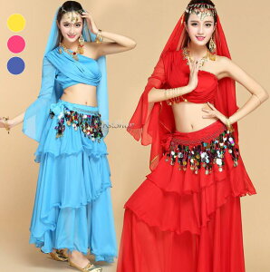 ベリーダンス衣装アラビアン レディース ステージ衣装セットアップ 練習用ダンス衣装アラジン民族風インドダンスウェア トップス長袖ロングスカート アクセサリー大人用コスチューム コ