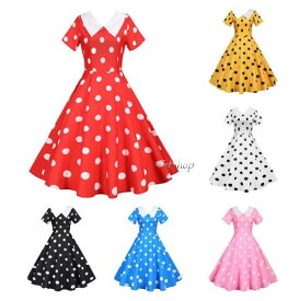 パーティードレス半袖 レトロワンピース フレアワンピース 社交ダンスウェア 大きい裾 ロング丈ドレス 水玉柄フランス風 レディースダンス衣装 Aライン舞台演出服 団服 イベント衣装ダンスウェア コスチューム ダンス練習着クリスマス変装コスプレ パフォーマンス6色