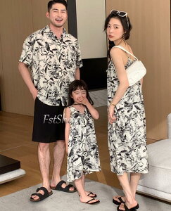 親子ペア キャミワンピース親子ペアルック アロハシャツ 親子お揃いワンピース 親子コーデ ハワイ 夏ブラウス親子ペアルック 海シャツ 半袖シャツとハーフパンツ親子ペア 水着 家族お揃い