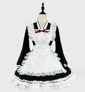 メイド服 ハロウィン コスチューム メイド衣装 コスプレ衣装 かわいい 大きいサイズ ロリータワンピース 可愛い 配色 長袖トップス+スカート+エプロン メイドcosplay ハロウィン衣装 ウェ