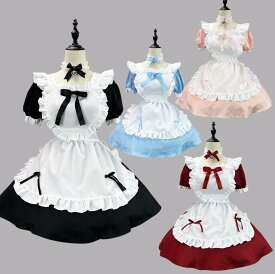 ロリータ風 ワンピース ミニ cosplay リボン 超可愛い～ レディース メイド コスプレ 豪華セット メイド服 カワイイ メイドカフェー こすぷれ コス 6点セット コスチューム ハロウィン 蝶結ぶ 仮装 男ウケ 喫茶店 学園祭 文化祭 大きいサイズ S-5XL