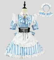 メイド 服 ハロウィン 仮装 ロリータ ワンピース エプロン ストライプ柄 S~5XL 3点セット 上質 大きい リ…