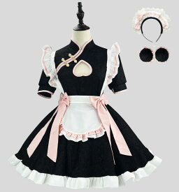 メイド服 Lolita 大人用コスチューム メイドコスプレ ロリータワンピース 可愛い 配色 中国風 半袖 フリル リボン メイドcosplay ハロウィン衣装 ワンピース+エプロン+カチューシャ ウェイトレスコスプレ メイド喫茶 萌え 舞台衣装 イベント 学園祭 キャラクター 仮装 変装