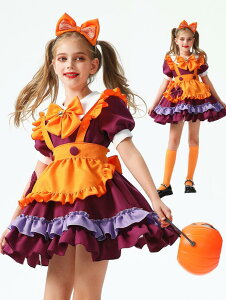 子供ハロウィン衣装 メイド服 5点セット 子供メイド コウモリ 吸血鬼変身 制服 かぼちゃ パンプキン 変装 巫女 魔女 ロリータワンピース 子ども キッズ ハロウィーン用品 コスプレ 魔女悪魔