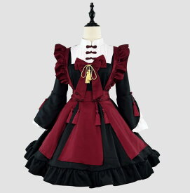 メイド服 大人用コスチューム メイドコスプレ ロリータワンピース 可愛いメイド服 配色 長袖 フリル メイドcosplay ハロウィン衣装 ワンピース+エプロン+カチューシャ ウェイトレスコスプレ メイド喫茶 萌え 舞台衣装 イベント 学園祭 キャラクター 仮装 変装 女装 S-6L