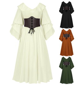 コスプレ ワンピース レディース ドレス 中世ヨーロッパ 服装 衣装 庶民 長袖 王族服 豪華 ワンピース ヨーロッパ風 コスチューム ハロウィン 仮装 演奏会 発表会 舞台服 演劇 宮廷 スチューム衣装 ハロウィン 学園祭 文化祭 レトロドレス 撮影 写真 演出服 演出 衣装 S～2XL