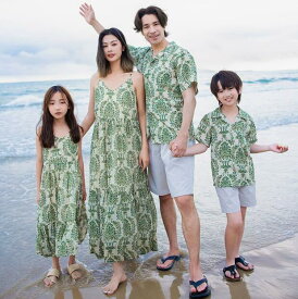 親子ペアルック ハワイ沖縄旅行 親子コーデ家族お揃いワンピース上下セット親子服アロハシャツ海辺ママパパ 子供メンズ レディース子供服セットアップ半袖ガールズ男の子キッズ女の子シャツ夏ビーチ旅行リゾート 結婚式 夏休み父の日キャミソールドレス短パン 総柄カップル服