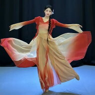 古典ダンス衣装3点セット中国風レディースダンスウェア・セットアップ グラデーション古典舞踊ウェア チ…