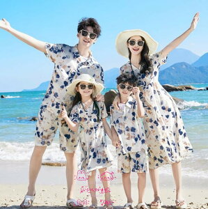 親子コーデ夏休みハワイ旅行 上下セット親子お揃い親子ペア セットアップ半袖ポロシャツ ワンピース親子ペアルック親子服メンズ レディース海辺ママ パパ子供カップルガールズ男の子キ