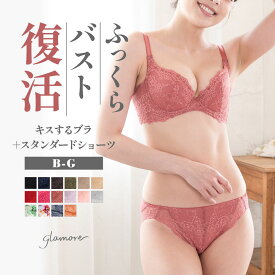 【高レビュー★4.58】育乳ブラ ブラジャー セット ショーツ キスするブラ 上下セット バストメイク バストアップ デコルテ 脇高 脇肉スッキリ 大きいサイズ 補正下着 グラモア glamore FT0232-1 【送料無料】【初回返品交換0円】