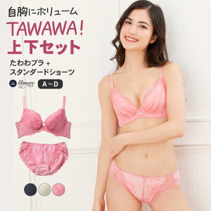 グラモア TAWAWAブラ スタンダードショーツ 上下セットブラジャー 自胸にボリューム 育乳ブラ 盛りブラ ブラジャー 貧乳 バストアップ 育乳 脇肉 脇高 スッキリ 補正ブラ 垂れ 谷間 寄せ 下着 女性【返品交換不可】
