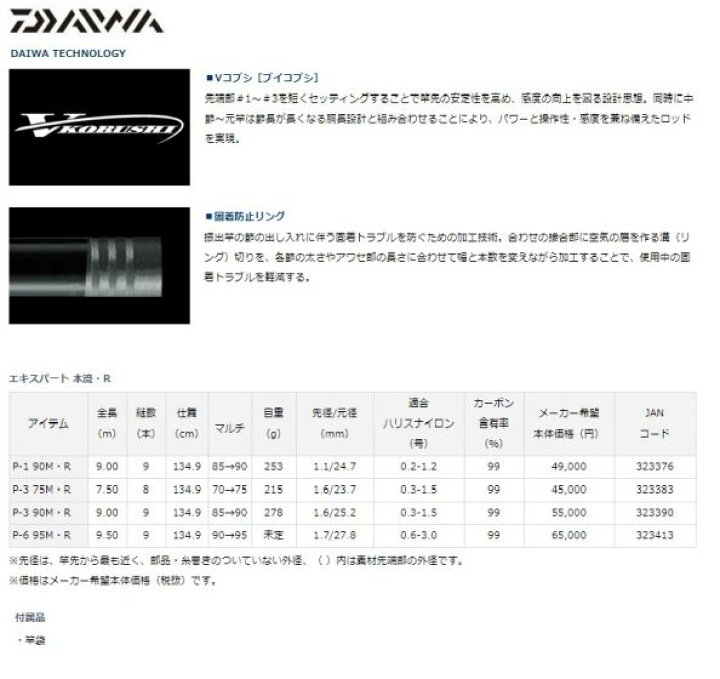 楽天市場】ダイワ(Daiwa) エキスパート本流 P-6 95M・R / 渓流竿 本流 