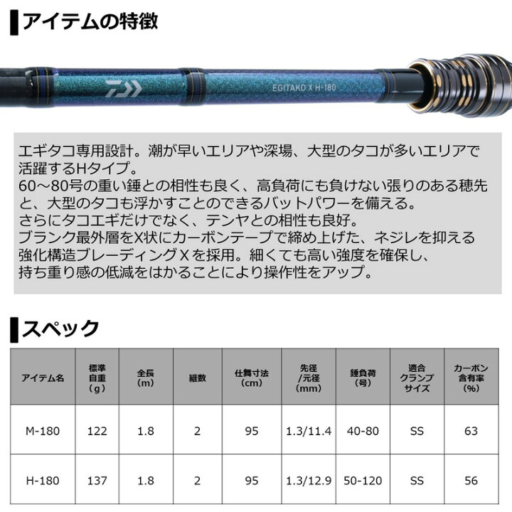 楽天市場】ダイワ エギタコ X H-180 : 釣具のFTO