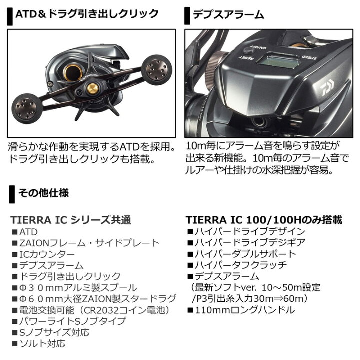 楽天市場】ダイワ 20 ティエラ IC 100 / ベイト 両軸リール カウンター 